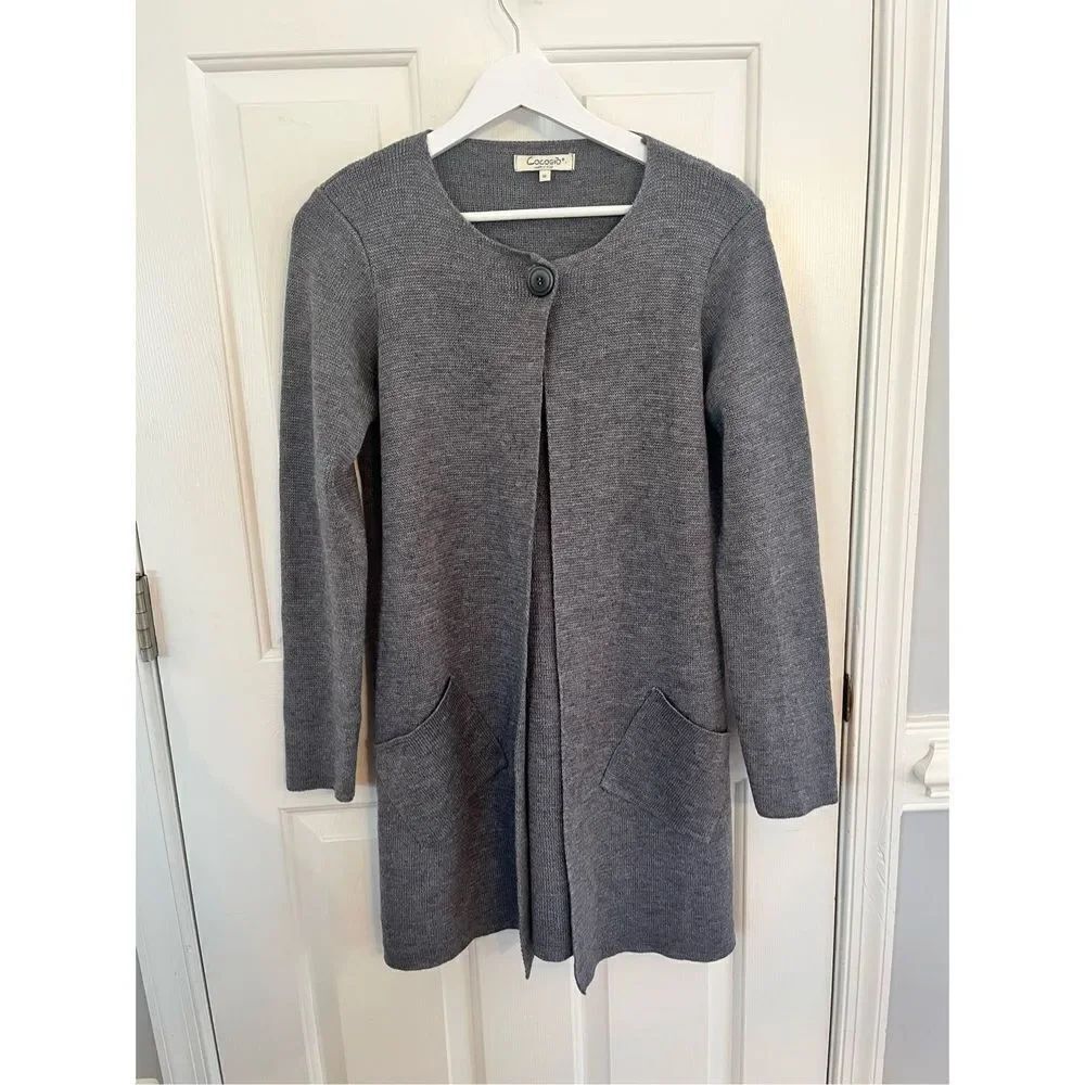 Cocogio Italy Long Wool Acrylic Gray Open Front Single Button Cardigan Sweater s